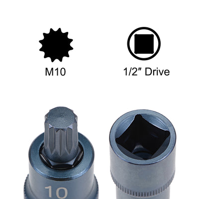 Harfington 1/2-Inch Drive x M10 Triple Square Spline Bit Socket, Metric 2" Length