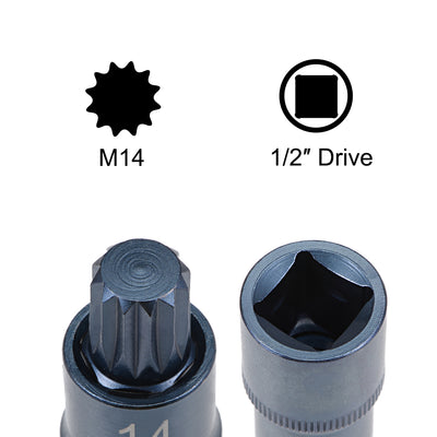 Harfington 1/2-Inch Drive x M14 Triple Square Spline Bit Socket, Metric 2" Length
