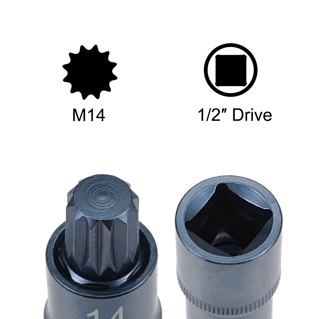 Harfington 2 Pcs 1/2-Inch Drive x M14 Triple Square Spline Bit Socket, Metric 2" Length