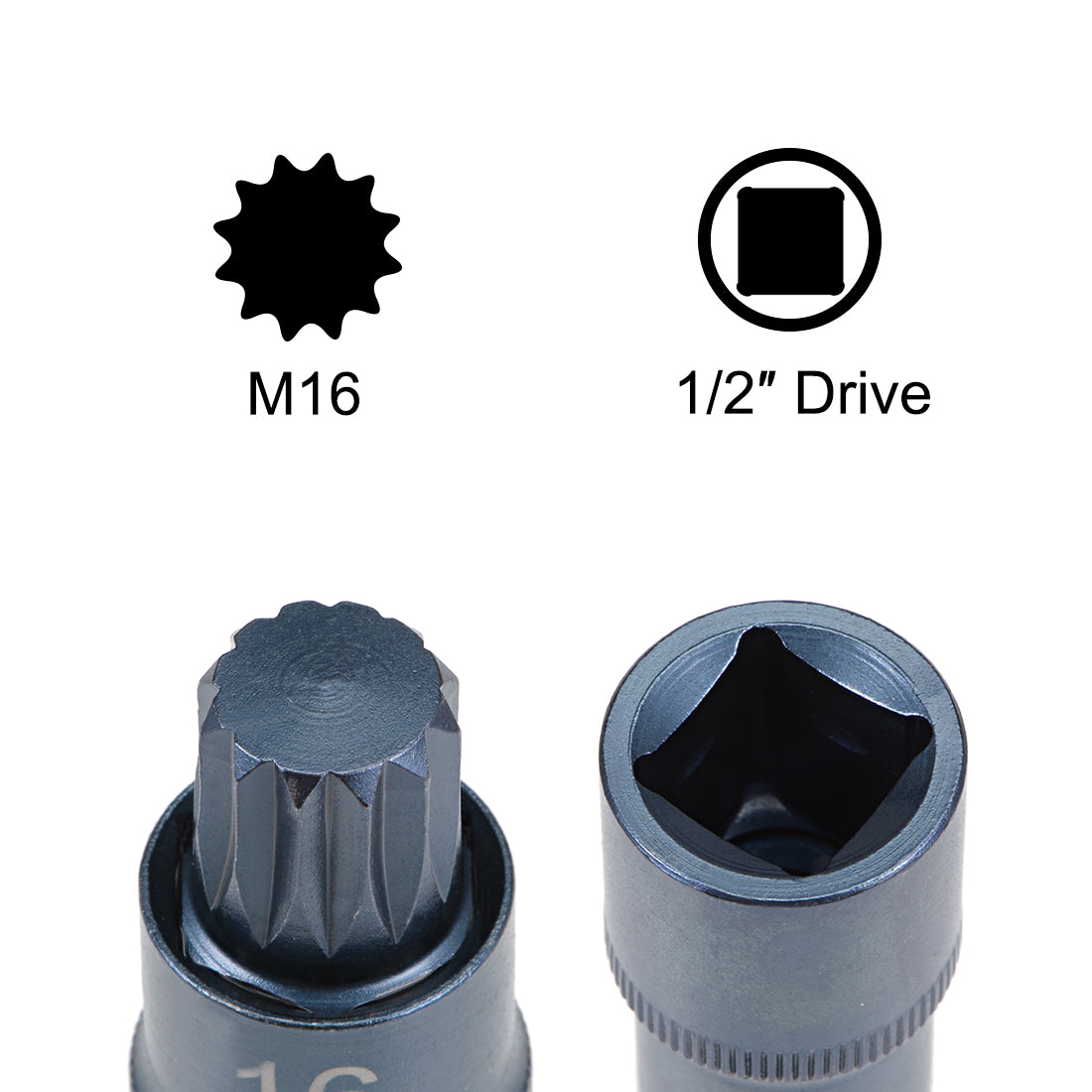 Harfington 2 Pcs 1/2-Inch Drive x M16 Triple Square Spline Bit Socket, Metric 2" Length