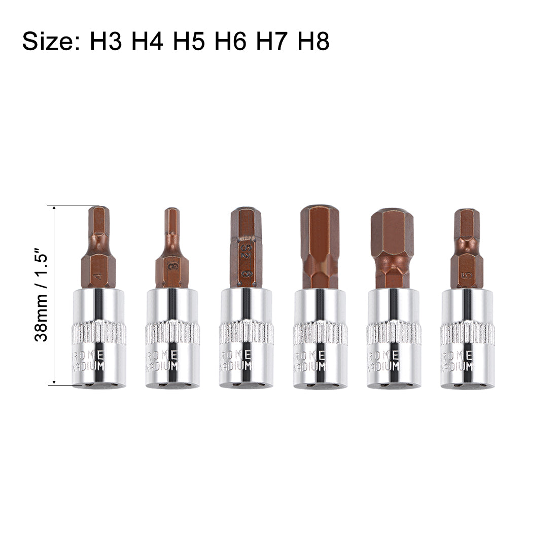 Harfington 1/4" Drive x H3 - H8 Hex Bit Socket Set, S2 Steel Bits, CR-V Sockets 1.5" Length (For Hand Use Only)