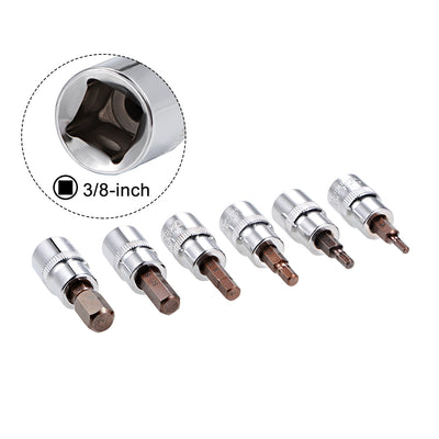 Harfington 3/8" Drive x H3 - H10 Hex Bit Socket Set, S2 Steel Bits, CR-V Sockets 48mm Length (For Hand Use Only)