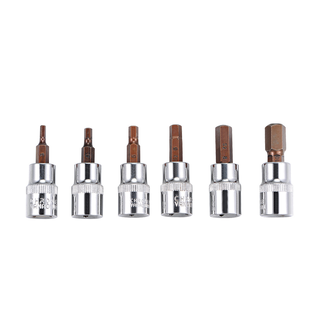 Harfington 3/8" Drive x H3 - H10 Hex Bit Socket Set, S2 Steel Bits, CR-V Sockets 48mm Length (For Hand Use Only)