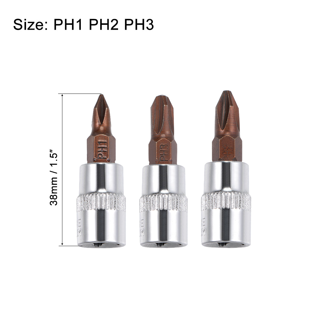 Harfington 1/4-Inch Drive Bit Socket Set PH1 PH2 PH3 S2 Steel 38mm Length 3 Pcs