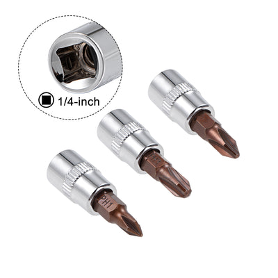 Harfington 1/4-Inch Drive Bit Socket Set PH1 PH2 PH3 S2 Steel 38mm Length 3 Pcs