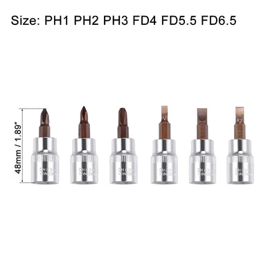 Harfington 3/8" Drive Phillips Slotted Bit Socket Set, S2 Steel Bits, CR-V Sockets 6-Piece (PH1-PH3, FD4-FD6.5)