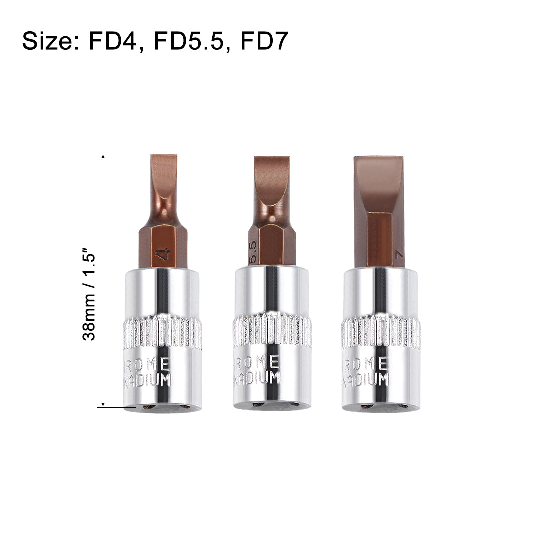 Harfington 1/4" Drive x FD4 - FD7 Slotted Bit Socket Set, S2 Steel Bits, CR-V Sockets 1.5-inch Length (For Hand Use Only)