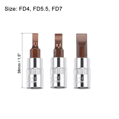 Harfington 1/4" Drive x FD4 - FD7 Slotted Bit Socket Set, S2 Steel Bits, CR-V Sockets 1.5-inch Length (For Hand Use Only)