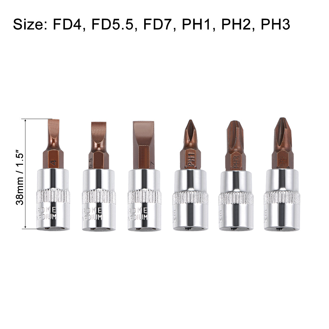 Harfington 1/4" Drive Phillips Slotted Bit Socket Set, S2 Steel Bits, CR-V Sockets 6-Piece (PH1-PH3, FD4-FD7)