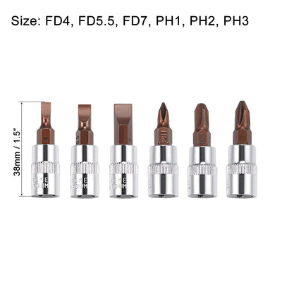 Harfington 1/4" Drive Phillips Slotted Bit Socket Set, S2 Steel Bits, CR-V Sockets 6-Piece (PH1-PH3, FD4-FD7)