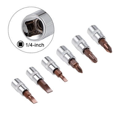 Harfington 1/4" Drive Phillips Slotted Bit Socket Set, S2 Steel Bits, CR-V Sockets 6-Piece (PH1-PH3, FD4-FD7)