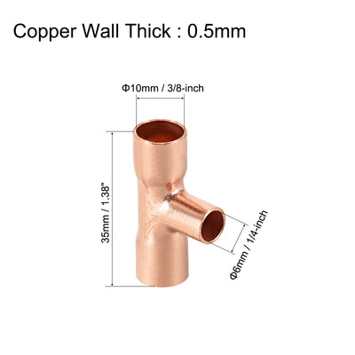 Harfington Copper Reducing Tee Copper Pressure Pipe Fitting Connector for Plumbing Supply and Refrigeration