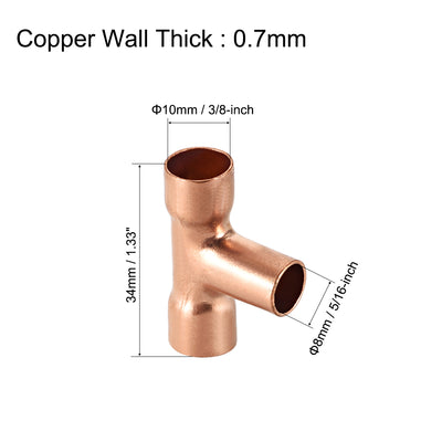Harfington Copper Reducing Tee Copper Pressure Pipe Fitting Connector for Plumbing Supply and Refrigeration