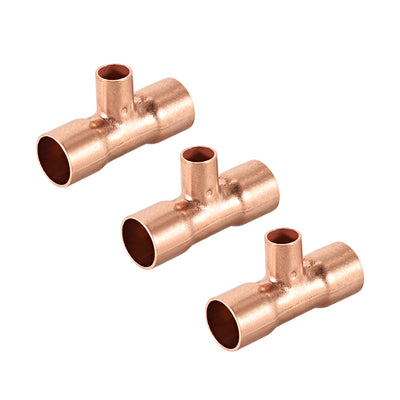 Harfington Copper Reducing Tee Copper Pressure Pipe Fitting Connector for Plumbing Supply and Refrigeration