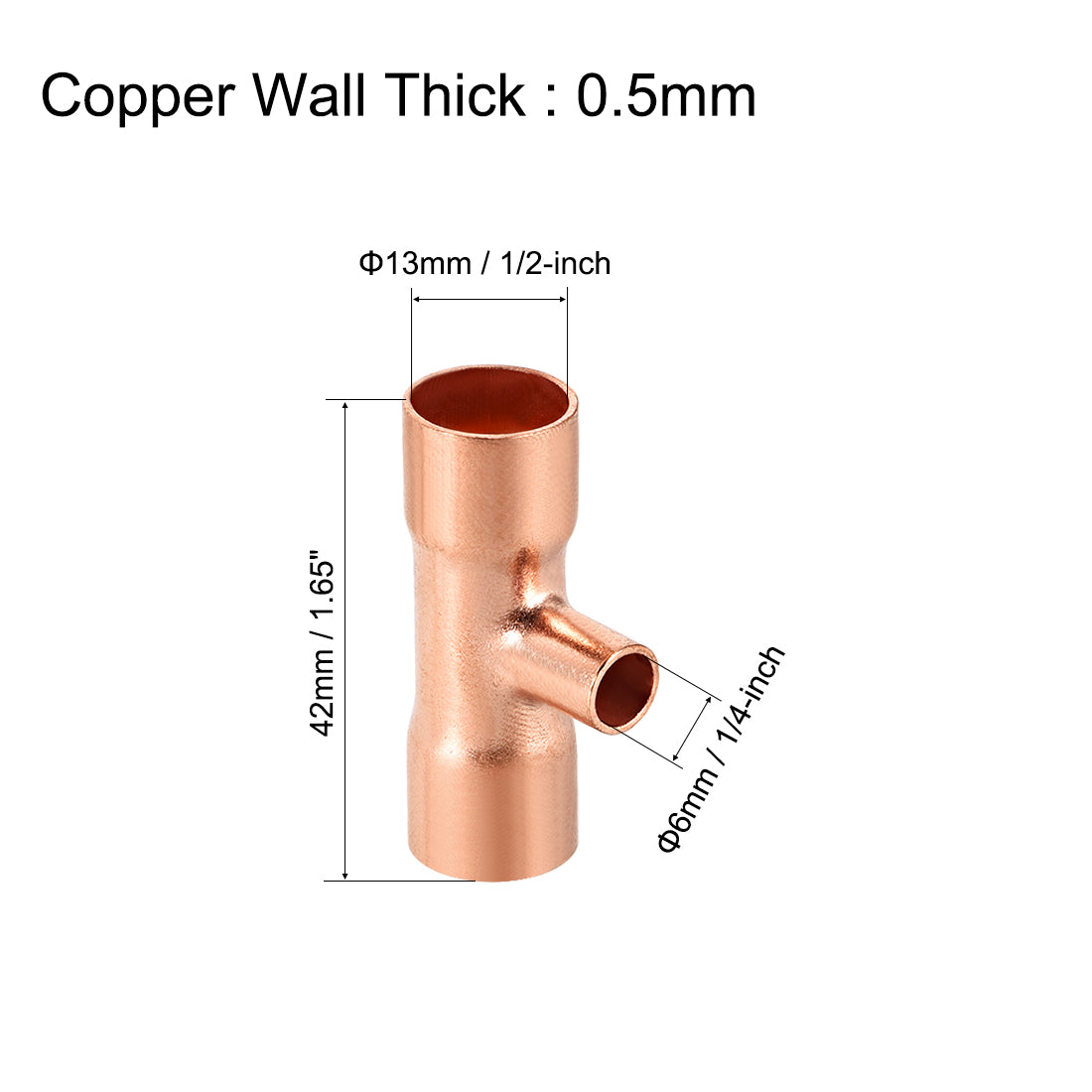 Harfington Copper Reducing Tee Copper Pressure Pipe Fitting Connector for Plumbing Supply and Refrigeration