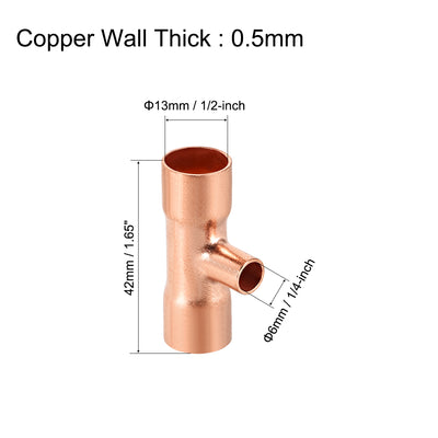 Harfington Copper Reducing Tee Copper Pressure Pipe Fitting Connector for Plumbing Supply and Refrigeration