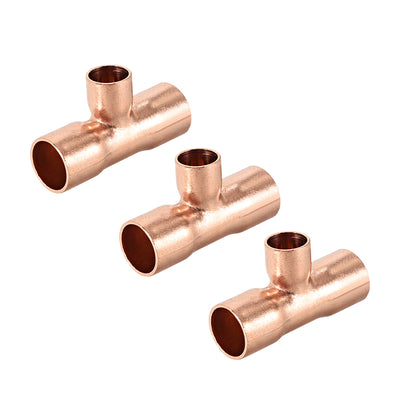 Harfington Copper Reducing Tee Copper Pressure Pipe Fitting Connector for Plumbing Supply and Refrigeration