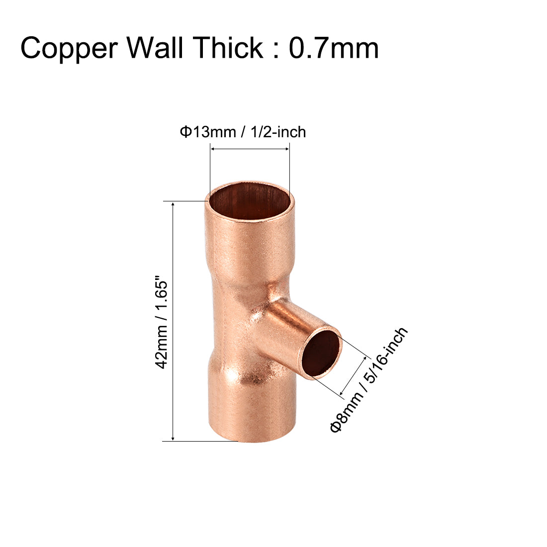 Harfington Copper Reducing Tee Copper Pressure Pipe Fitting Connector for Plumbing Supply and Refrigeration