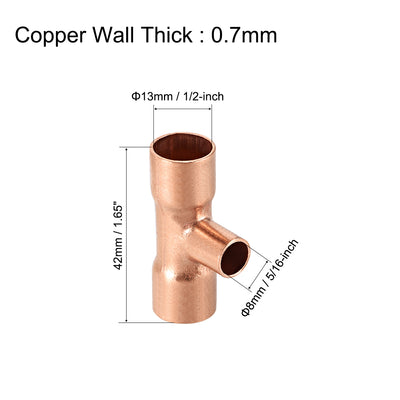 Harfington Copper Reducing Tee Copper Pressure Pipe Fitting Connector for Plumbing Supply and Refrigeration