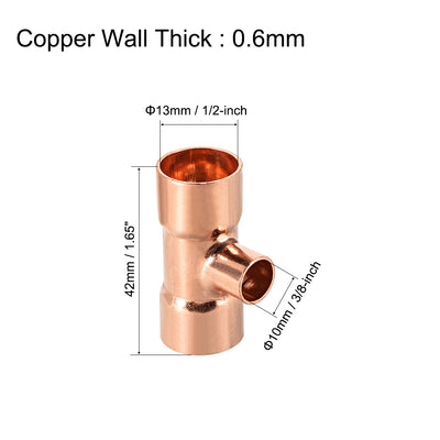 Harfington Copper Reducing Tee Copper Pressure Pipe Fitting Connector for Plumbing Supply and Refrigeration