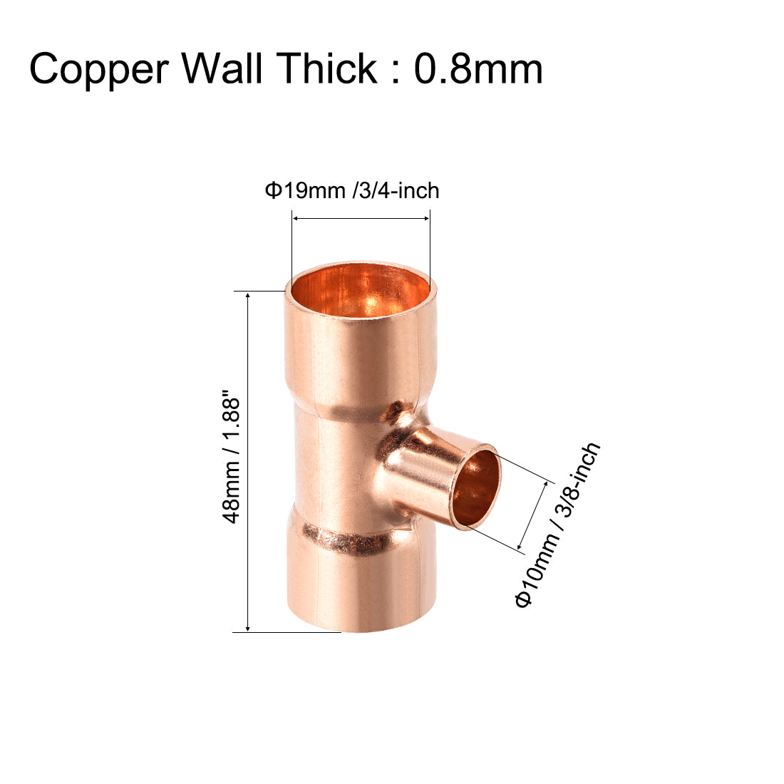 Harfington Copper Reducing Tee Copper Pressure Pipe Fitting Connector for Plumbing Supply and Refrigeration