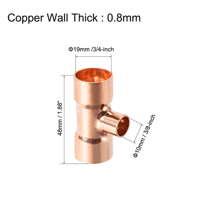 Harfington Copper Reducing Tee Copper Pressure Pipe Fitting Connector for Plumbing Supply and Refrigeration