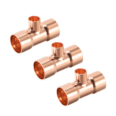 Harfington Copper Reducing Tee Copper Pressure Pipe Fitting Connector for Plumbing Supply and Refrigeration