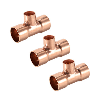 Harfington Copper Reducing Tee Copper Pressure Pipe Fitting Connector for Plumbing Supply and Refrigeration