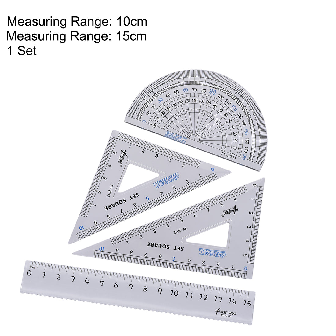 Harfington Measuring Tool Set with Protractor 30/60 45 Degree Triangle Ruler 15cm Straight Ruler Plastic