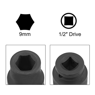 Harfington Square Drive Shallow Impact Socket, Cr-Mo Alloy Steel, 6-Point, Metric