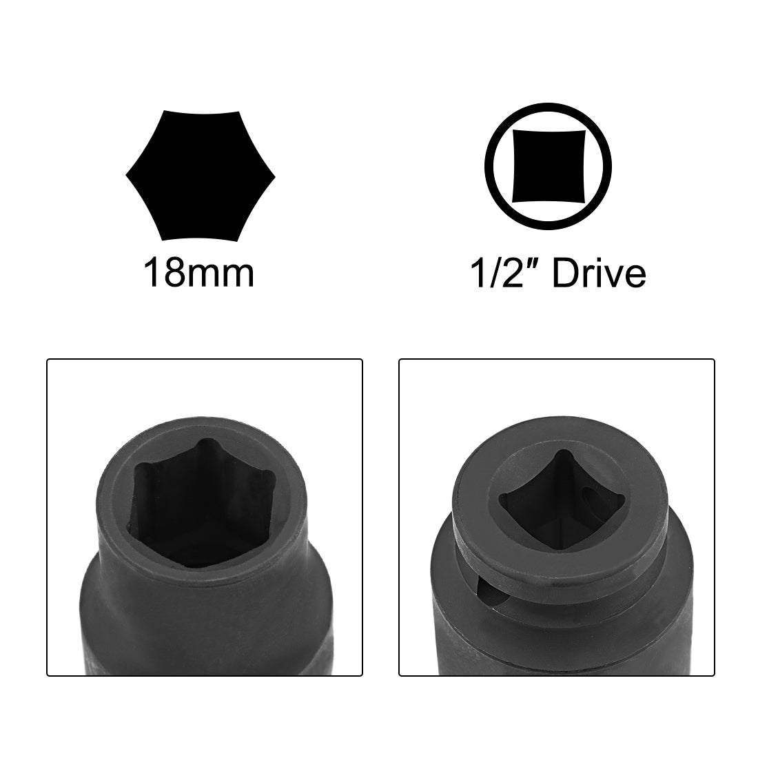 Harfington 3 Pcs 1/2-Inch Drive by 18mm Shallow Impact Socket, Cr-Mo, 6-Point, Metric