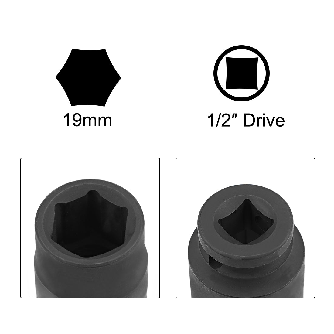 Harfington 3 Pcs 1/2-Inch Drive by 19mm Shallow Impact Socket, Cr-Mo, 6-Point, Metric