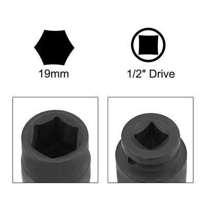 Harfington 3 Pcs 1/2-Inch Drive by 19mm Shallow Impact Socket, Cr-Mo, 6-Point, Metric