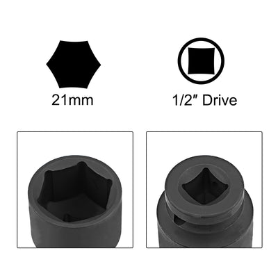 Harfington 3 Pcs 1/2-Inch Drive by 21mm Shallow Impact Socket, Cr-Mo, 6-Point, Metric