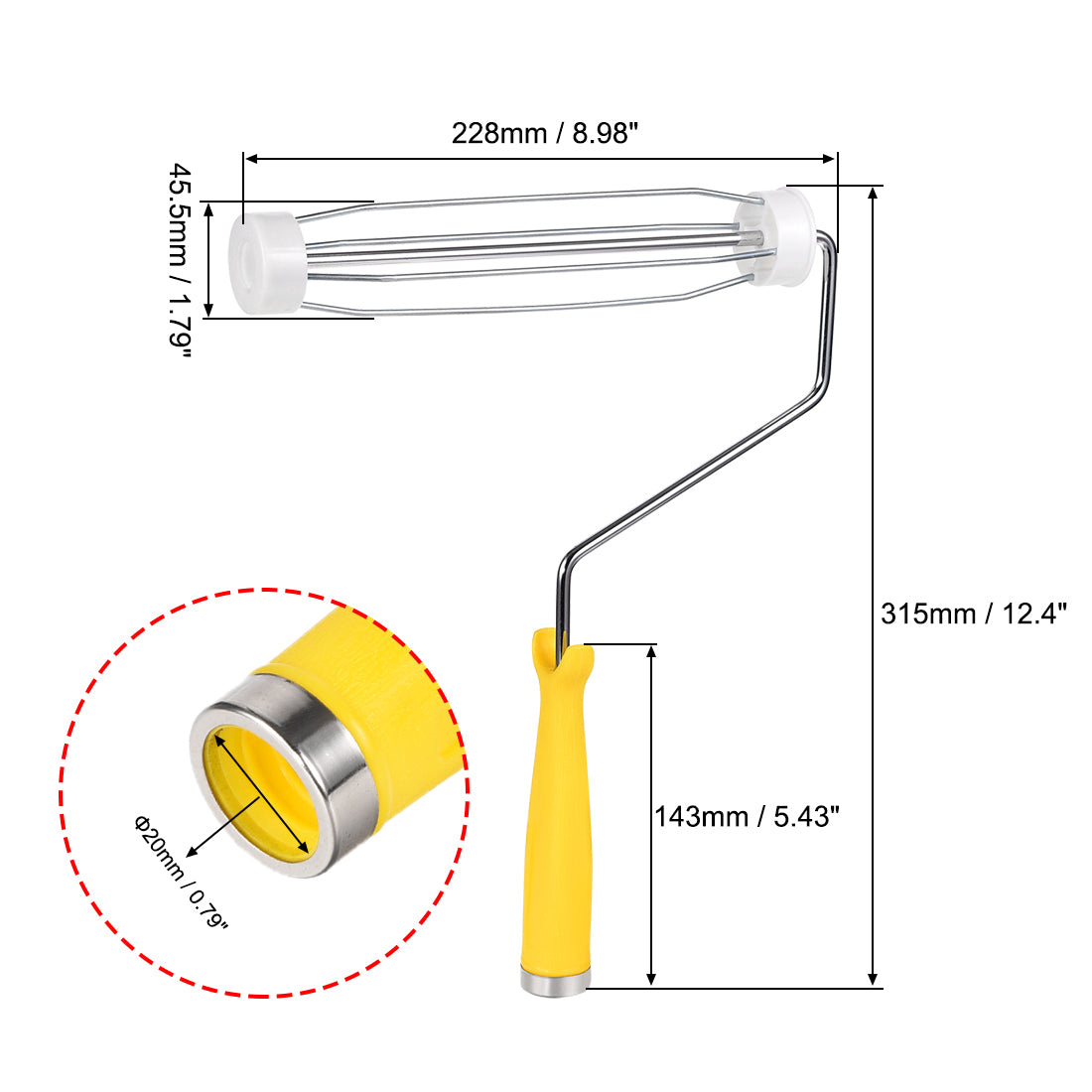 Harfington 4 Wire Cage Paint Roller Frame 9 Inch Thread Handle for Wall Repair Painting