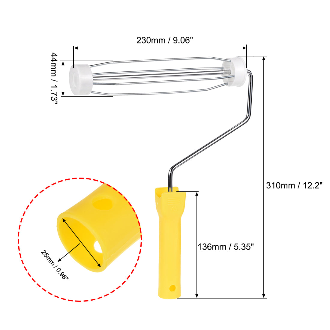 Harfington 4 Wire Cage Paint Roller Frame 9 Inch Plastic Handle for Wall Repair Painting