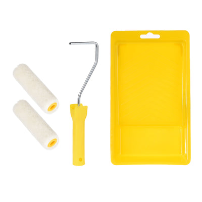 Harfington 2xWool Paint Roller Brush 3 Inch for Household Wall Painting Treatment with Handle and Tray