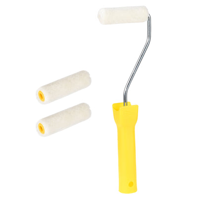 Harfington 3xWool Paint Roller Brush 3 Inch 75mm  for Household Wall Painting Treatment with 1xPlastic Handle