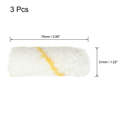 Harfington Paint Roller Cover 3 Inch 76mm Mini Acrylic Fiber Brush for Household Wall Painting Treatment 3pcs