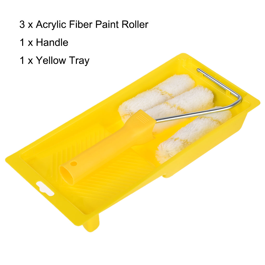 Harfington 3xAcrylic Fiber Paint Roller Brush 4 Inch 104mm for Household Wall Painting Treatment with 1xHandle and Tray