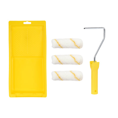 Harfington 3xAcrylic Fiber Paint Roller Brush 4 Inch 104mm for Household Wall Painting Treatment with 1xHandle and Tray