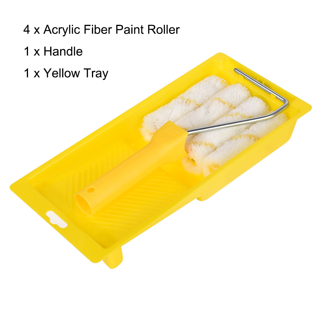 Harfington 4xPaint Roller Brush 4 Inch for Household Wall Painting Treatment with 1xPlastic Handle and 1xTray