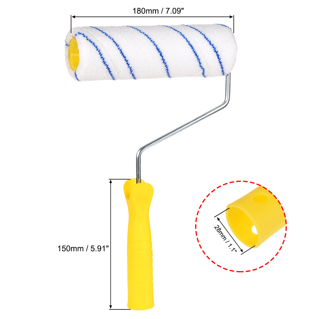 Harfington Paint Roller Brush 7 Inch 180mm OD 60mm for Household Wall Painting Treatment with Plastic Handle