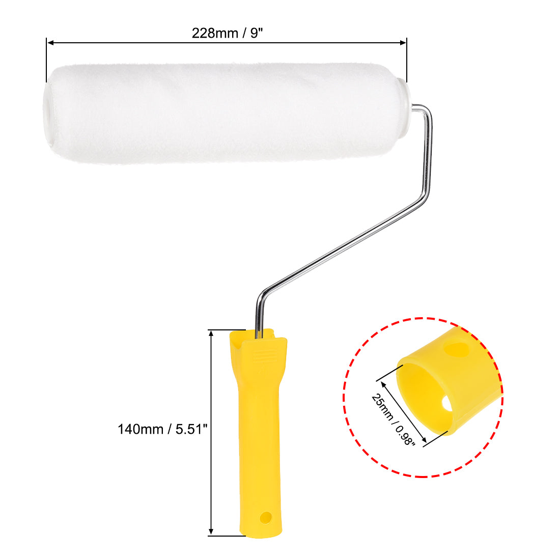 Harfington Polyester Paint Roller Brush 9 Inch 228mm for Household Wall Painting Treatment with 4 Wire Cage and Plastic Handle