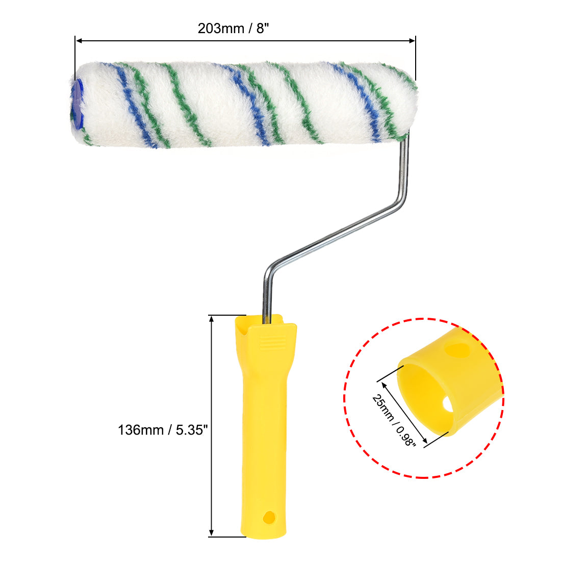 Harfington Paint Roller Brush 8 Inch 203mm for Household Wall Painting Treatment with Plastic Handle