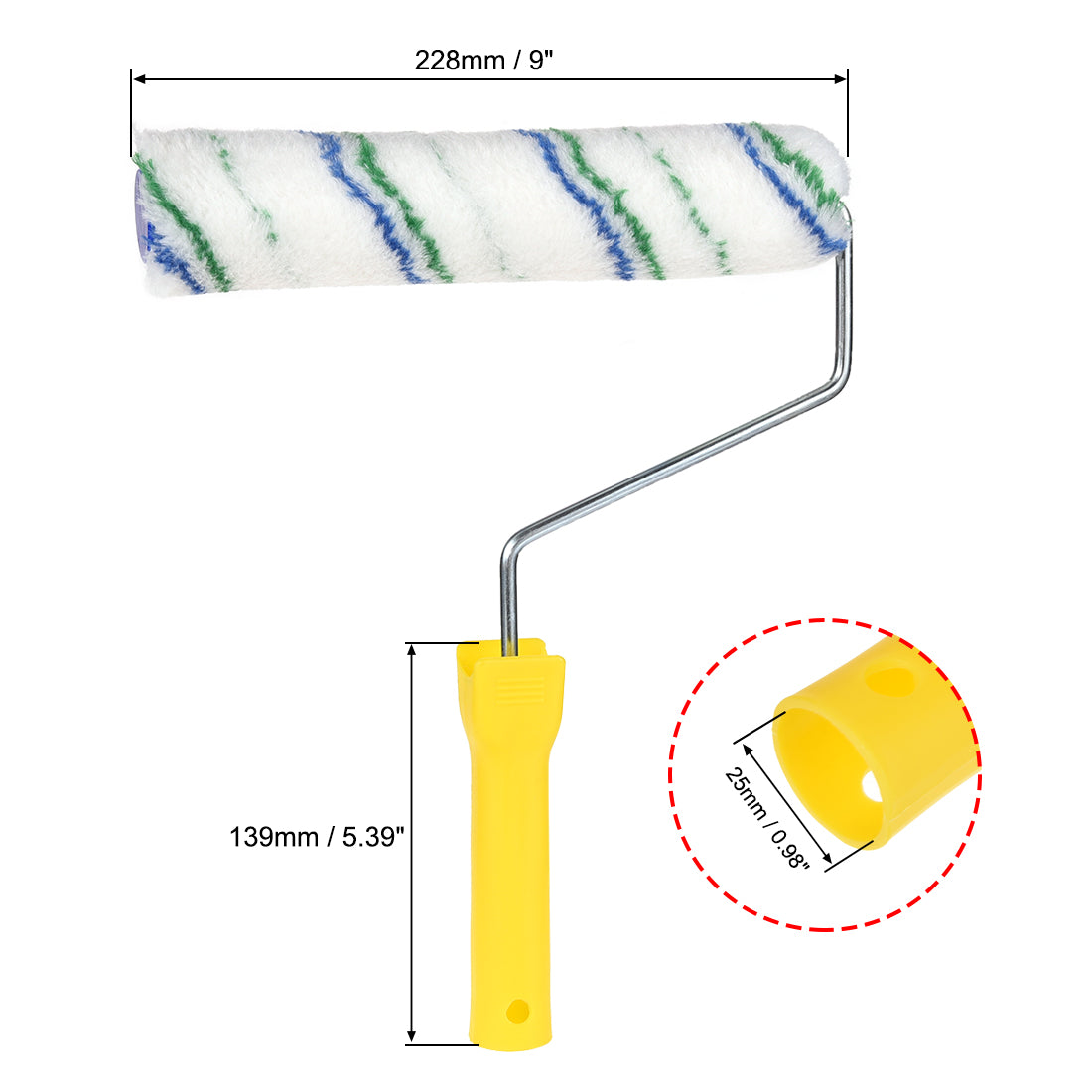 Harfington Paint Roller Brush 9 Inch 228mm for Household Wall Painting Treatment with Plastic Handle