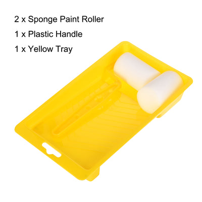 Harfington 2xSponge Paint Roller Brush 2 Inch 5cm  for Household Painting Treatment with 1xHandle and Tray
