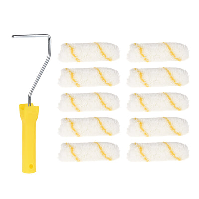 Harfington 10xPaint Roller Brush 4 Inch 10cm for Household Wall Painting Treatment with 1xPlastic Handle