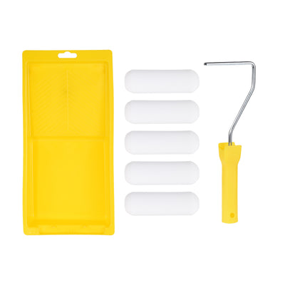 Harfington Paint Roller Kit, 4 Inch 5xPaint Roller Covers, 1xPaint Roller Frame, 1xPaint Roller Tray, 8Pcs