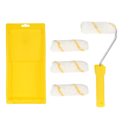 Harfington Paint Roller Kit, 4 Inch 4xPaint Roller Covers, 1xPaint Roller Frame, 1xPaint Roller Tray, 6Pcs